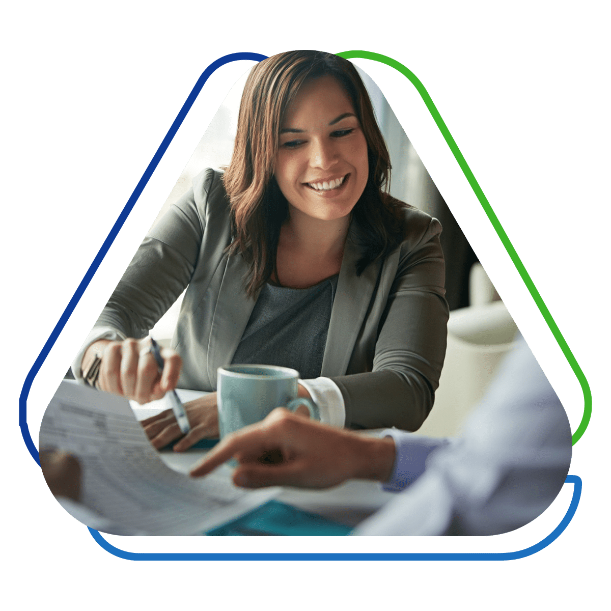 Business professional discussing financing options with a client, highlighting instant line of credit services.