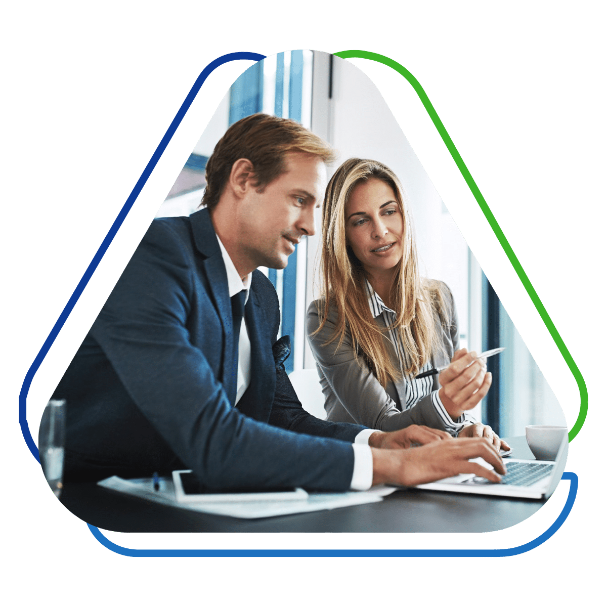 Business professionals discussing debt consolidation solutions for financial growth and management.