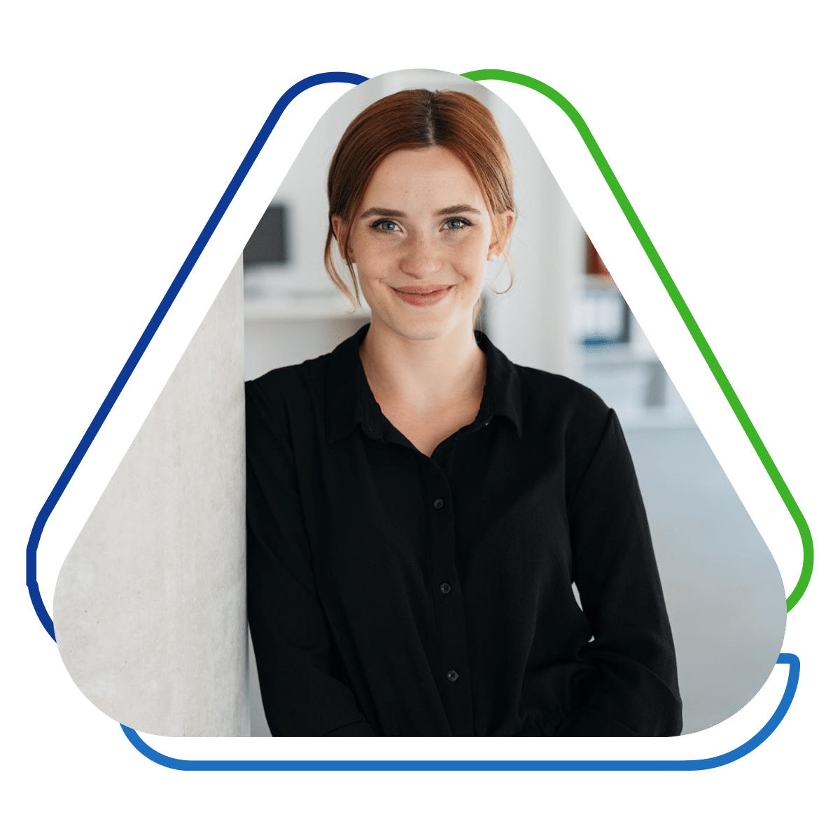 Smiling woman in a black shirt, representing fast working capital loans for business growth and support.