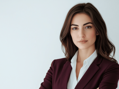 Professional woman in a suit, representing productivity and business success, ideal for Google tools and finance solutions.