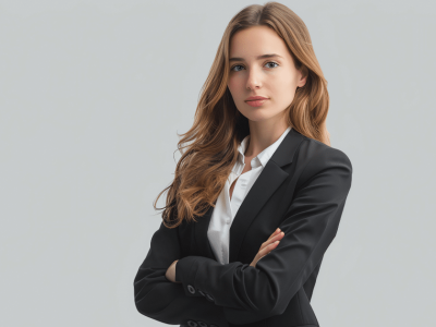 Professional woman in business attire, representing SEO strategies and digital marketing expertise.